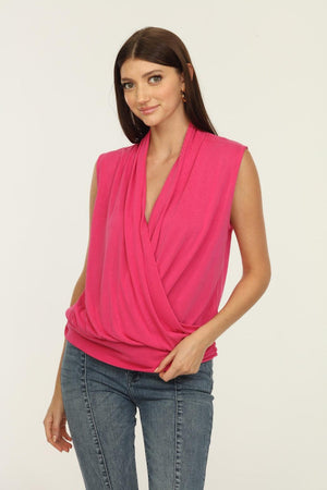 Magenta Cupro Banded Surplice Tank-FINAL SALE
