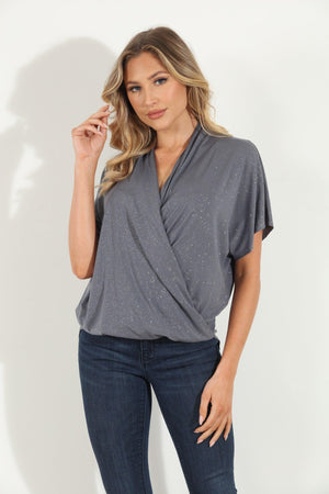 Silver Glitter Surplice Top-FINAL SALE