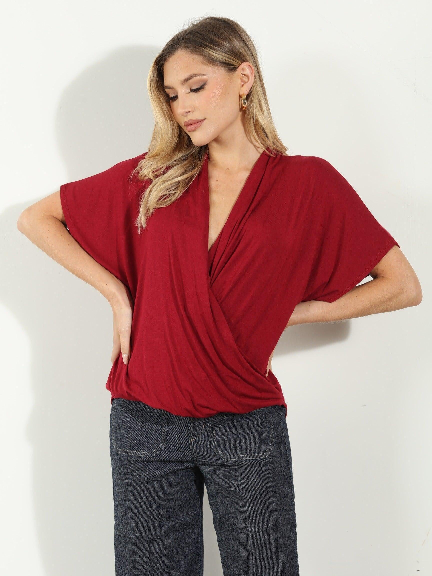 Cabernet Cupro Surplice Tee-BEST SELLER