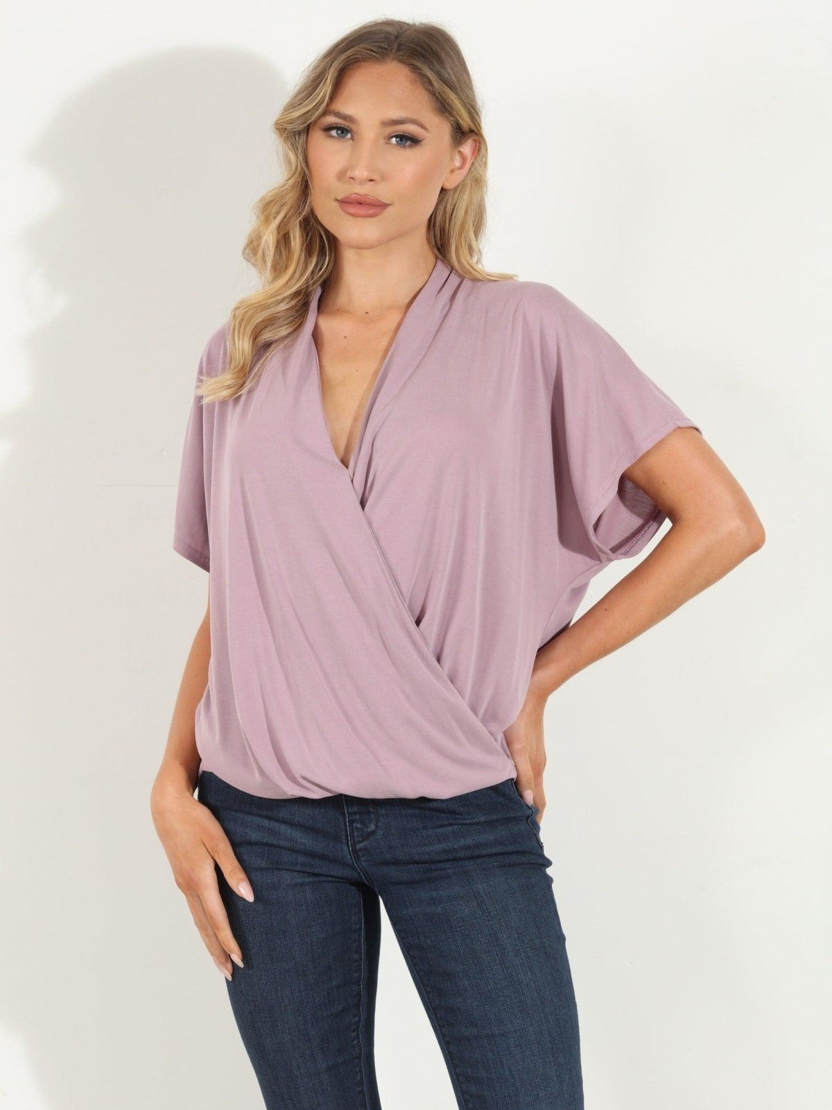 Lt Mauve Cupro Surplice Tee