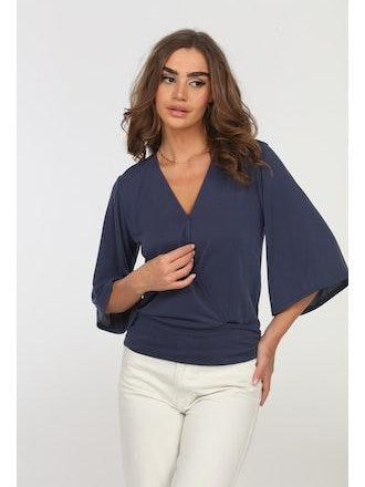 Navy Cupro Banded Kimono Top-BEST SELLER