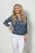 Selina 3/4 Sleeve Surplice Blouse-FINAL SALE