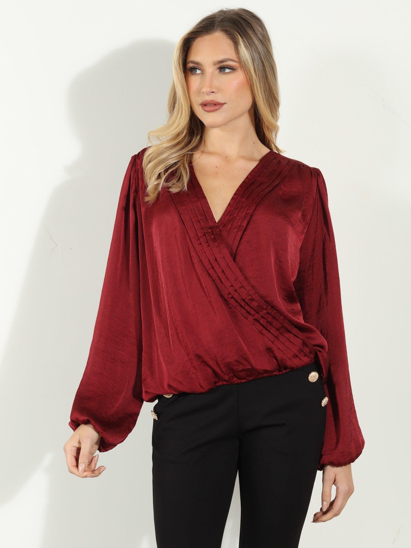 Ruby Satin Surplice Pleated Top-BEST SELLER