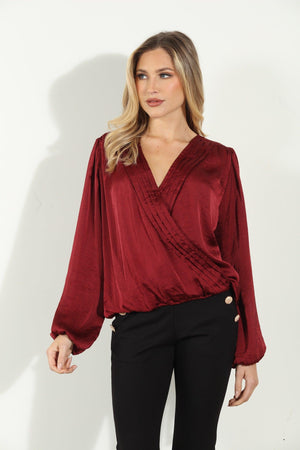 Ruby Satin Surplice Pleated Top-BEST SELLER