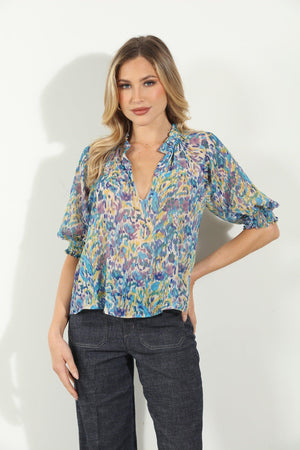 Rainey Split Neck Blouse-FINAL SALE