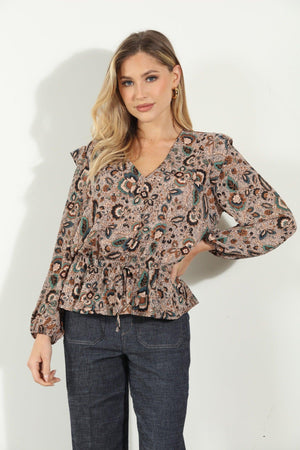 Randy V-Neck Peplum Blouse-FINAL SALE