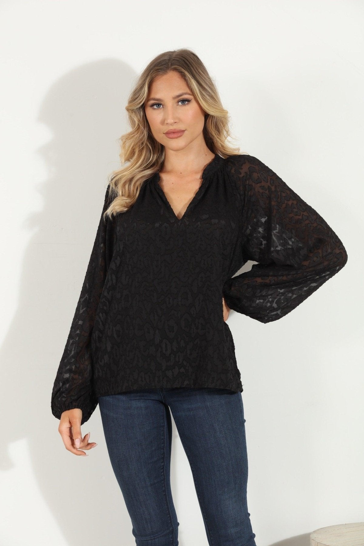 Annika Long Sleeve Split Neck Blouse
