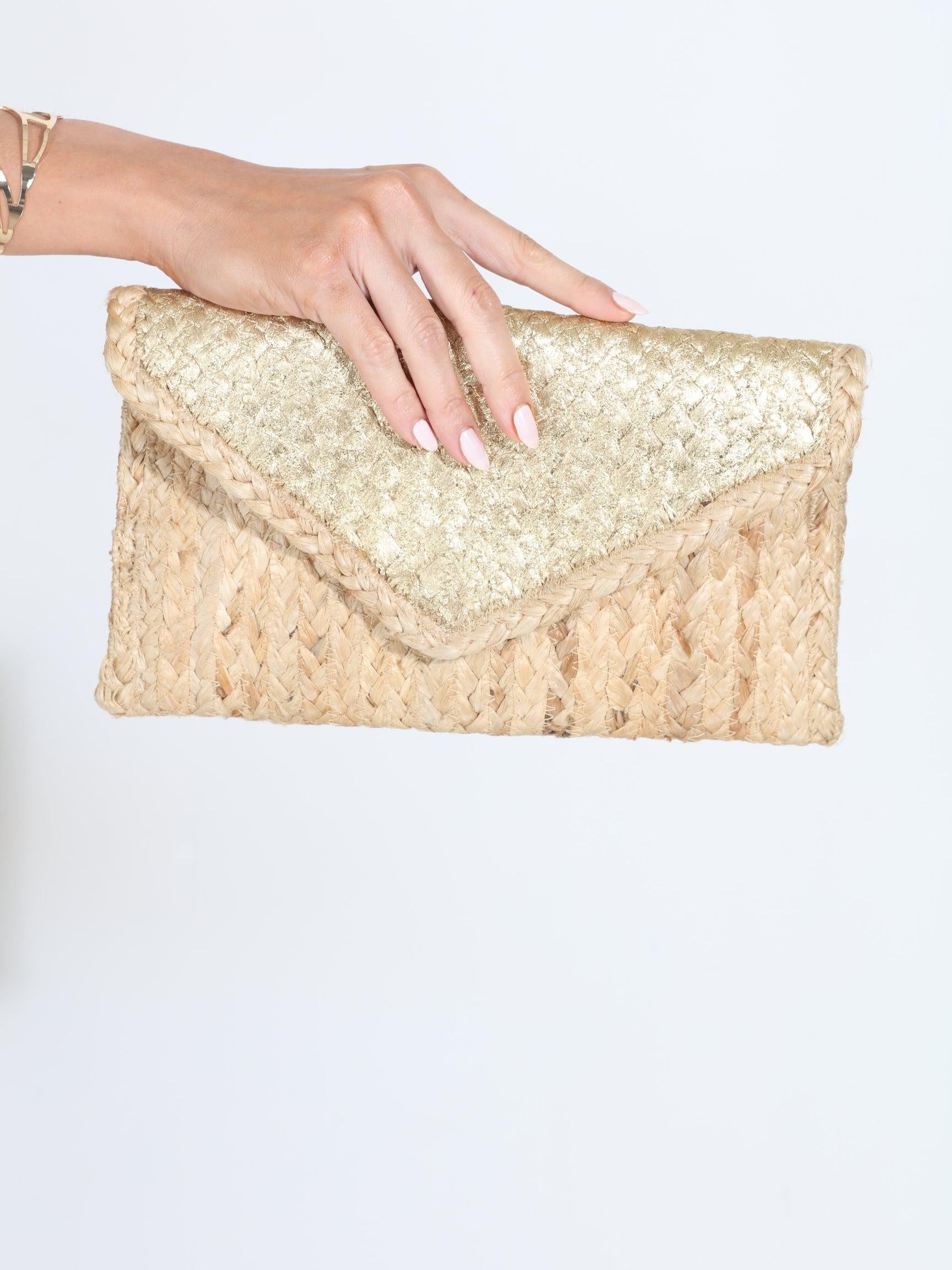 Matte Gold Jute Clutch