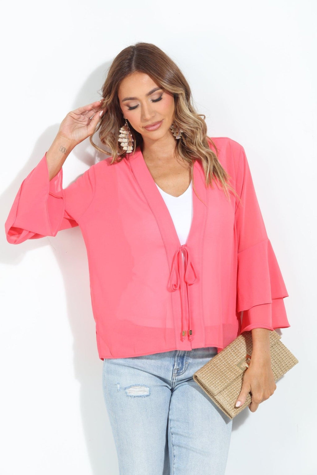 Pink/Coral Luxe Boho Chiffon Jacket-FINAL SALE