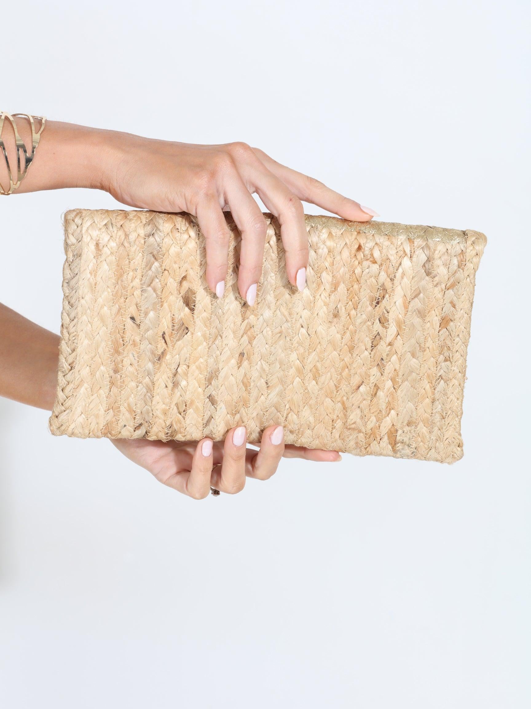 Matte Gold Jute Clutch