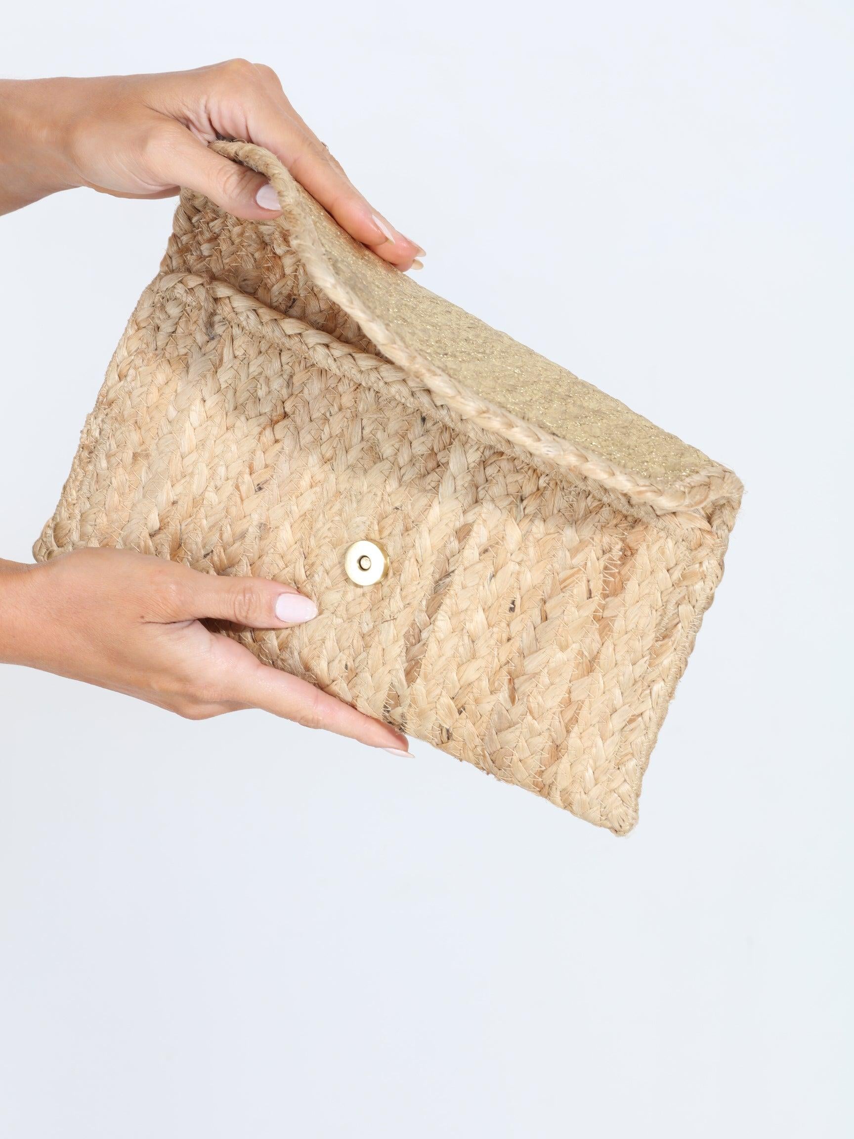Matte Gold Jute Clutch