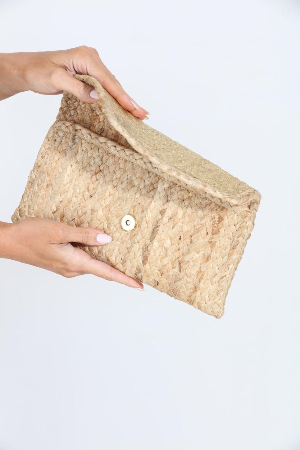 Matte Gold Jute Clutch