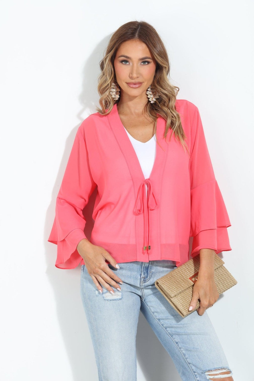 Pink/Coral Luxe Boho Chiffon Jacket-FINAL SALE