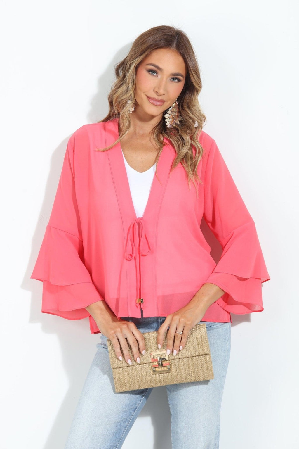 Pink/Coral Luxe Boho Chiffon Jacket-FINAL SALE