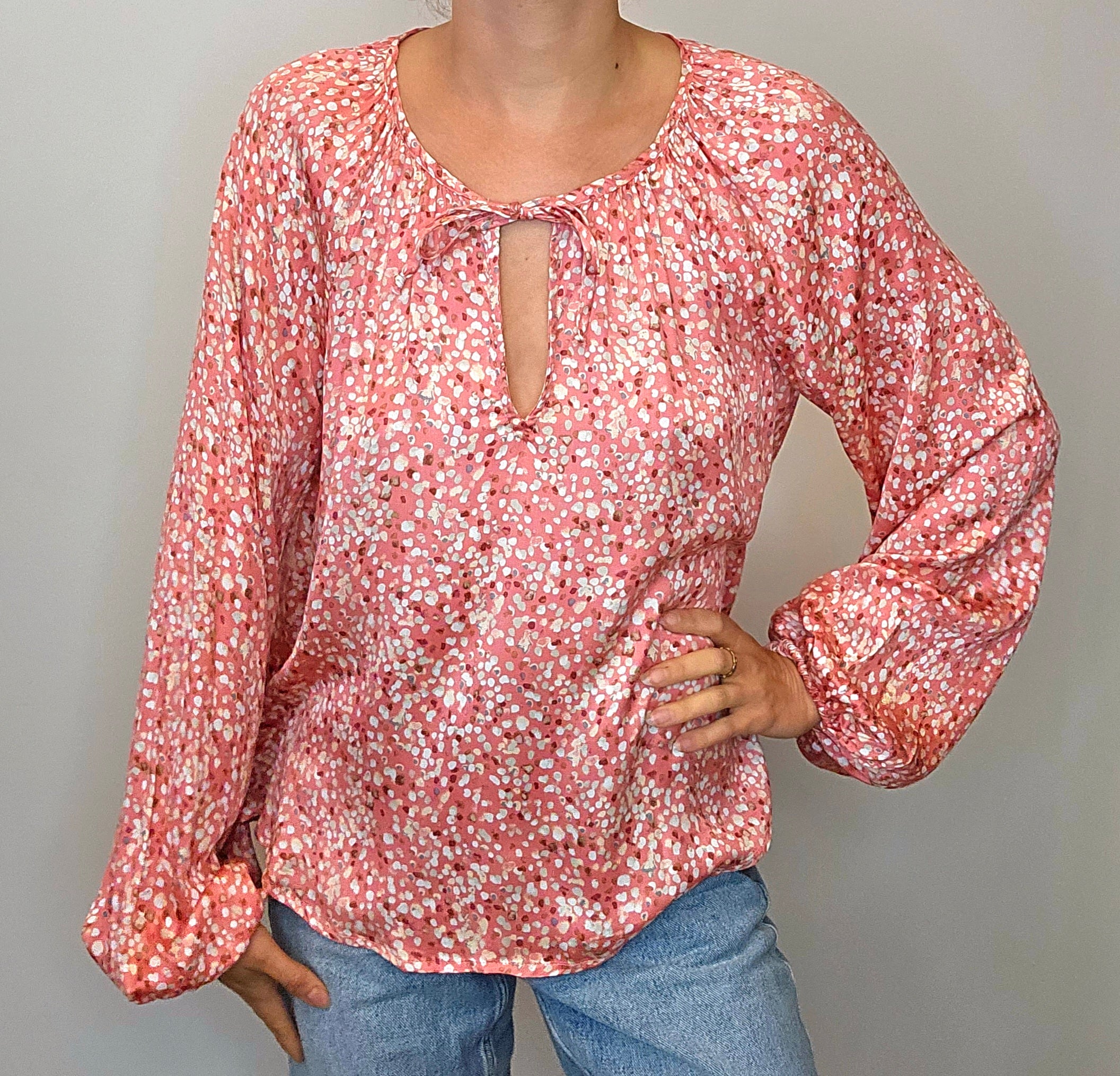 Pink printed rayon blouse -FINAL SALE