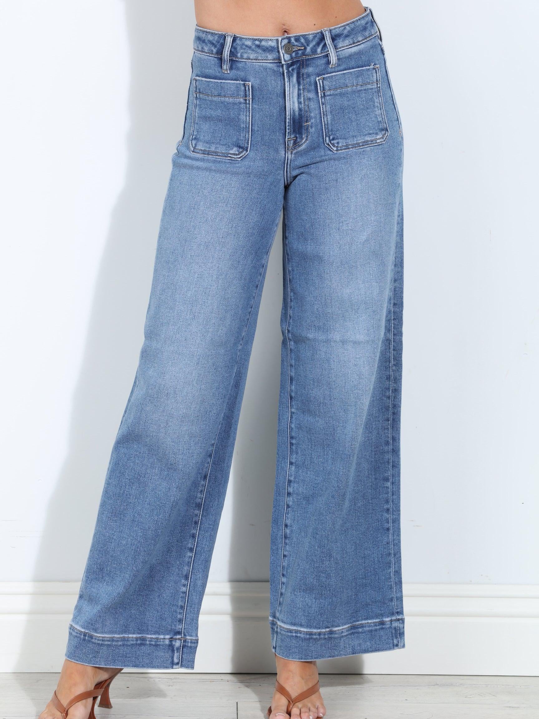 Hidden Jeans Nori Front Pocket Stretch Wide Leg- Medium Wash