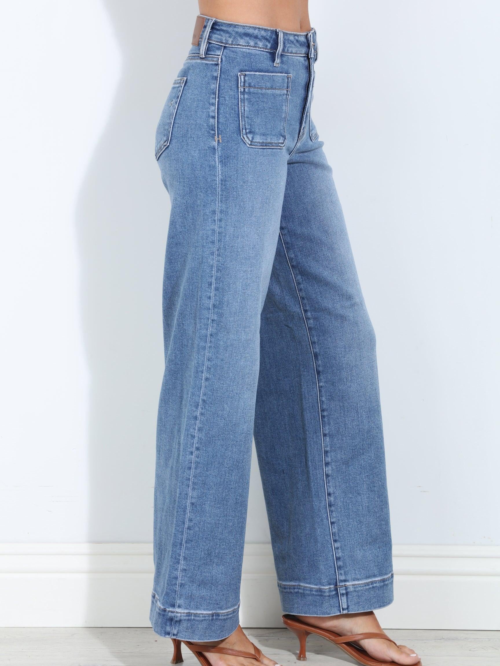 Hidden Jeans Nori Front Pocket Stretch Wide Leg- Medium Wash