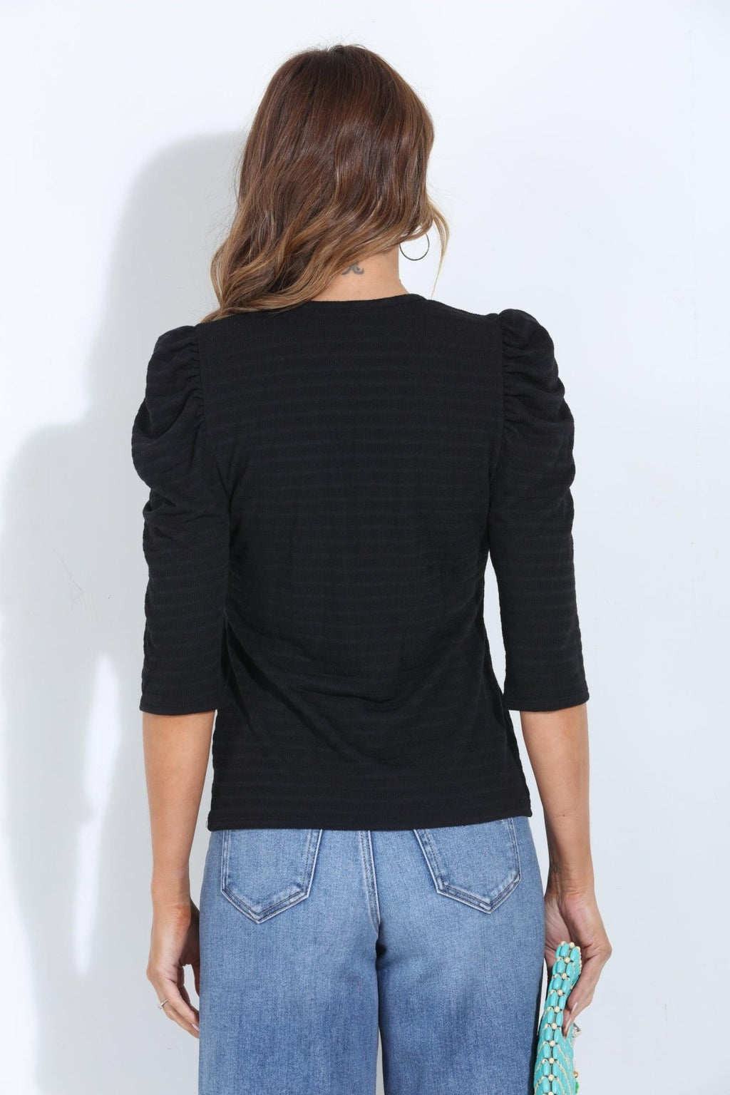 Black Rib Tucker Puff Sleeve Tee-BEST SELLER