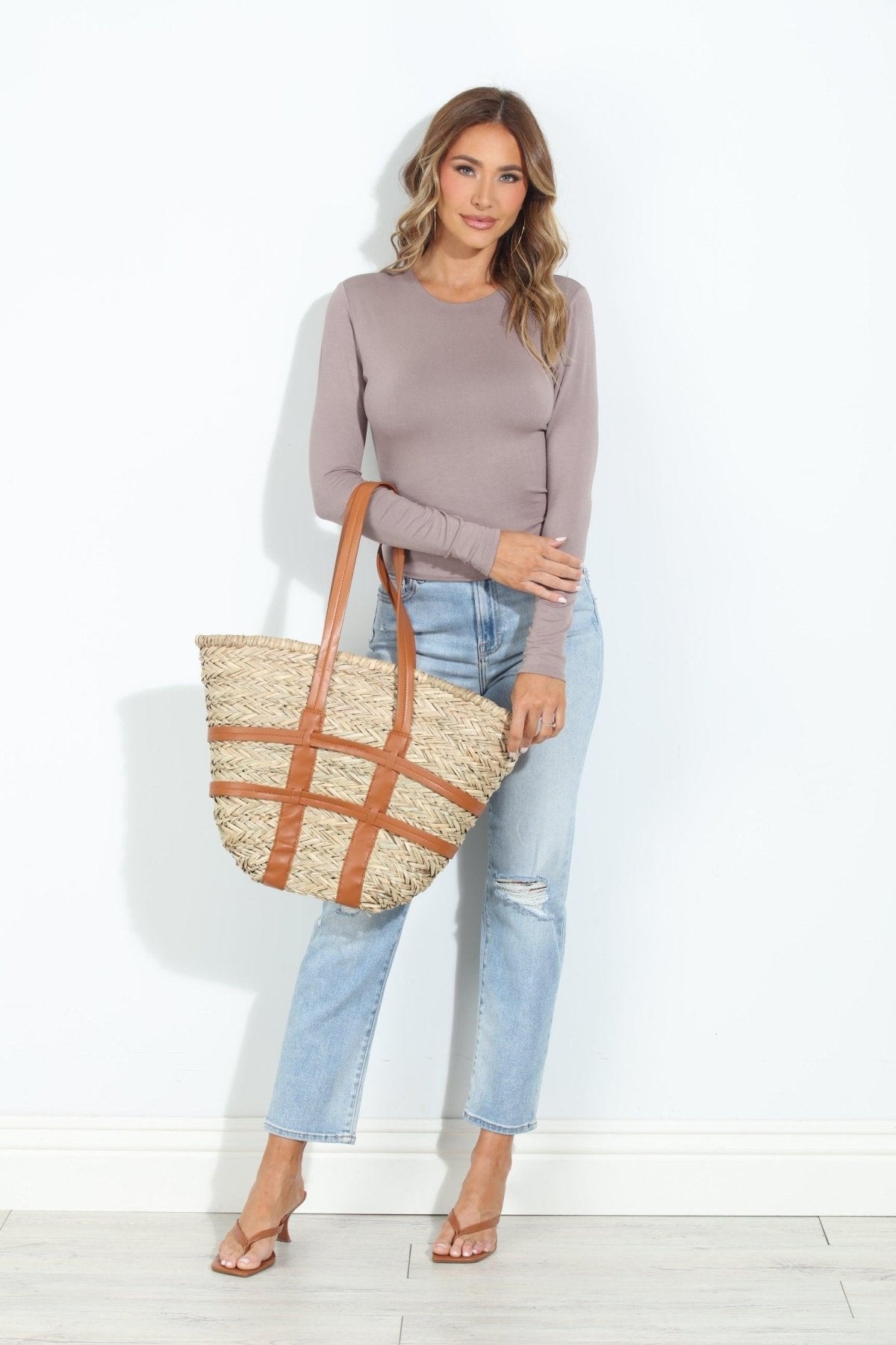 Taupe Lined Crew Neck Top-BEST SELLER