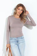 Taupe Lined Crew Neck Top-BEST SELLER