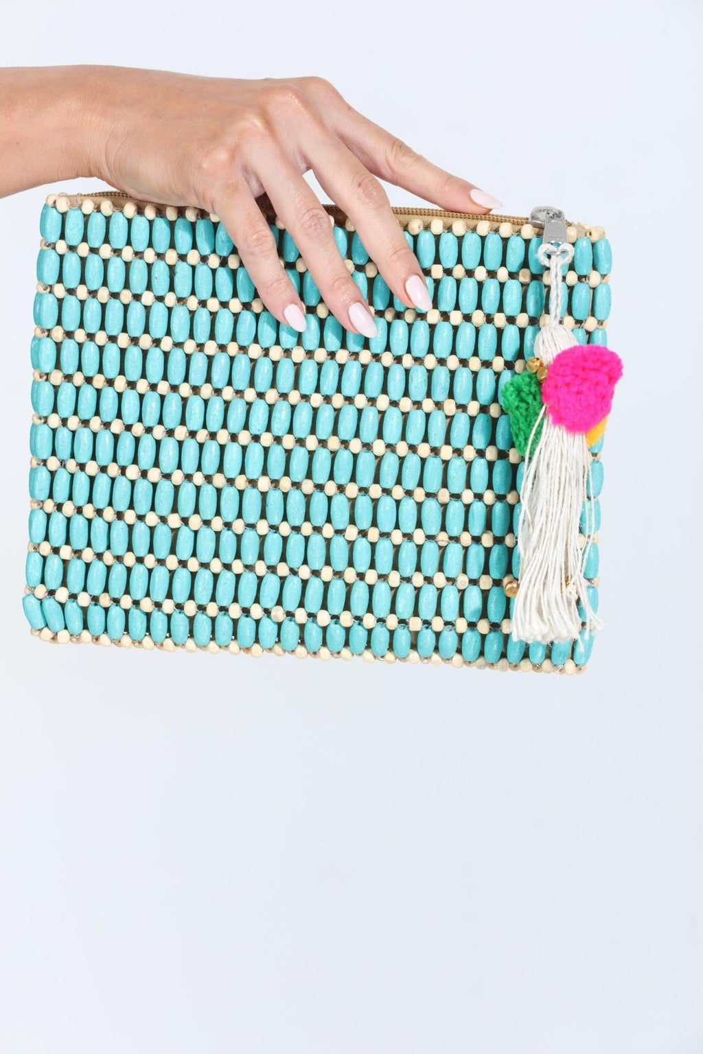 Agua Wooden Bead Clutch- Turquoise