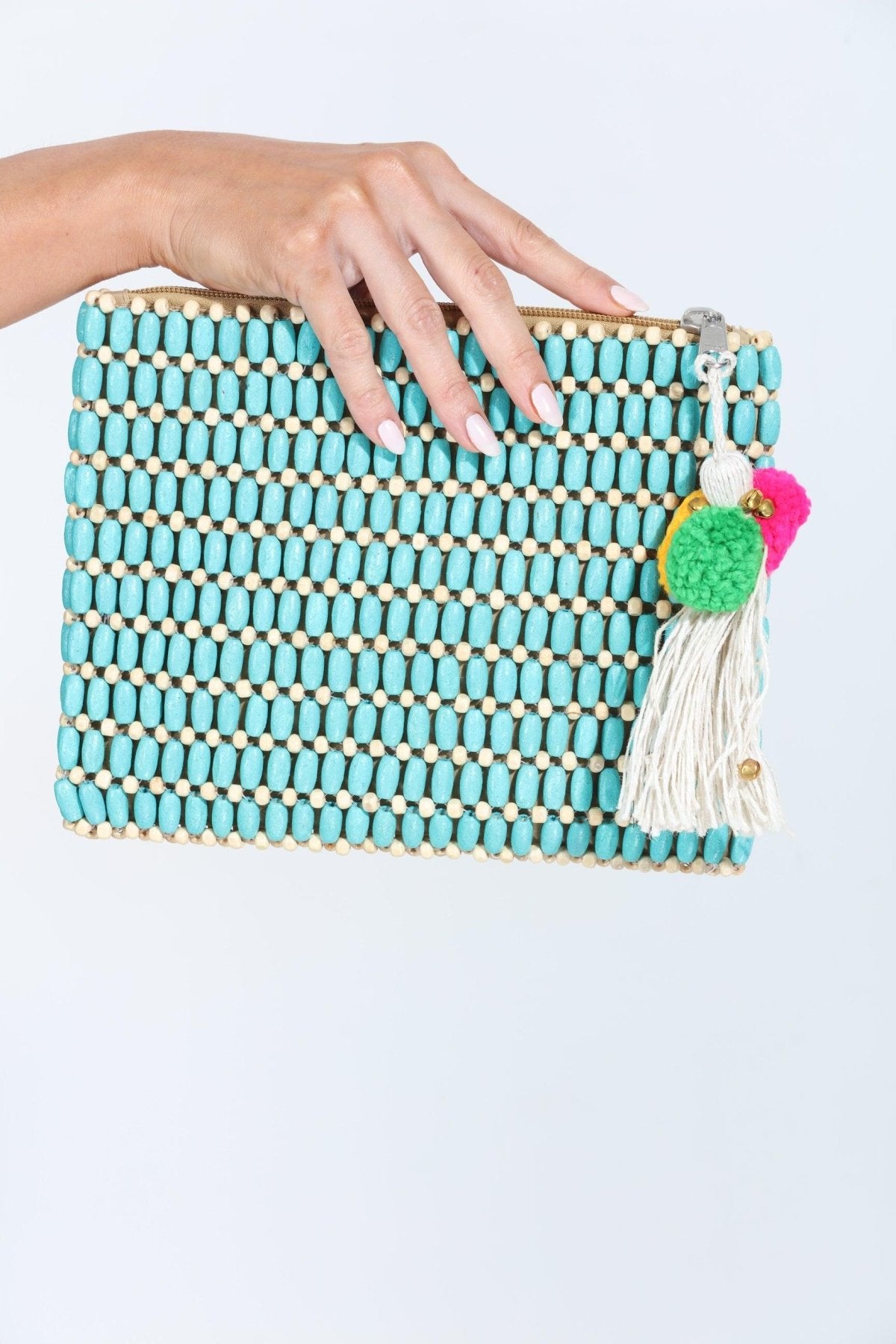 Agua Wooden Bead Clutch- Turquoise