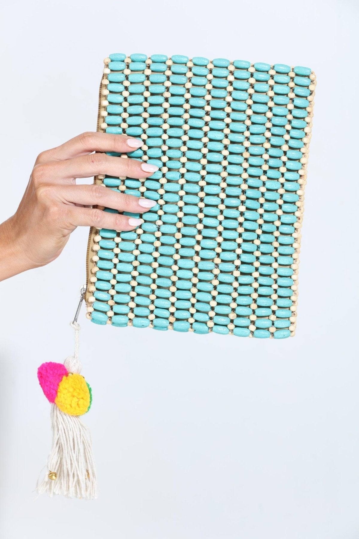 Agua Wooden Bead Clutch- Turquoise