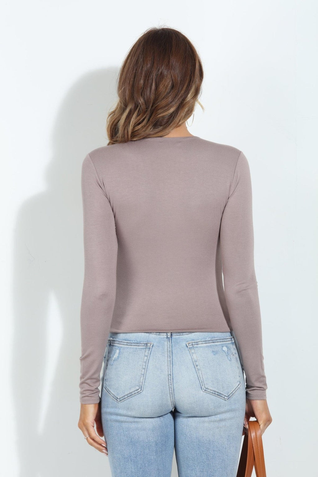 Taupe Lined Crew Neck Top-BEST SELLER