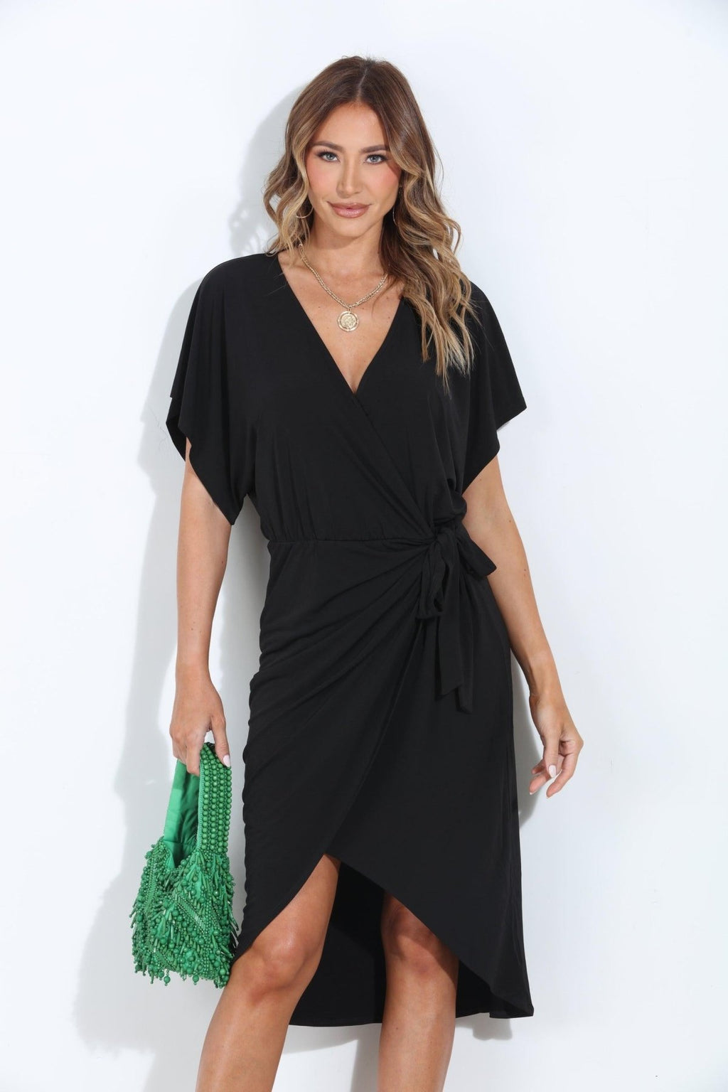 Black Faux Wrap Dress-BEST SELLER