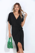 Black Faux Wrap Dress-BEST SELLER