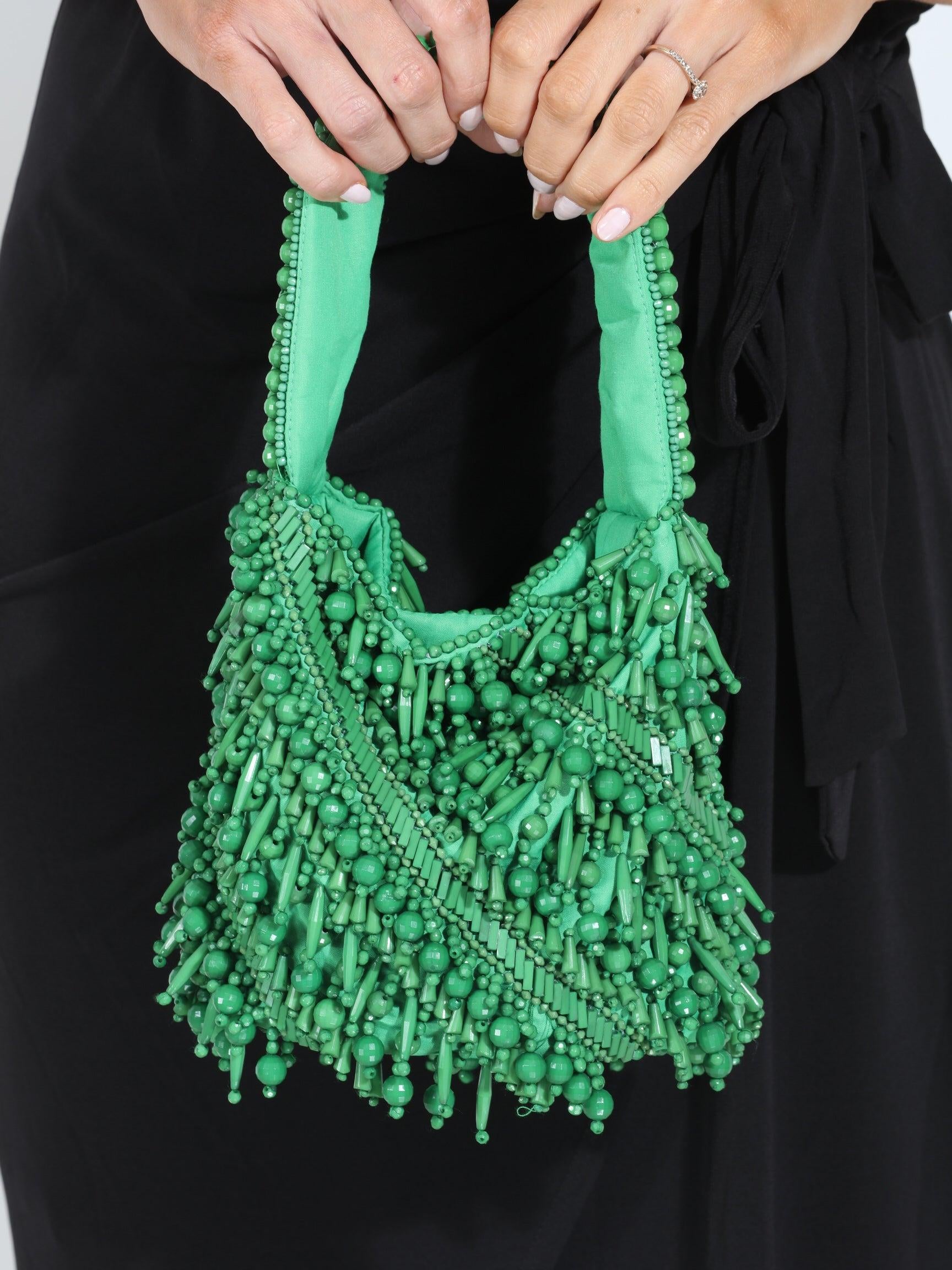 Meera Beaded Boho Bag-Kelly Green-FINAL SALE