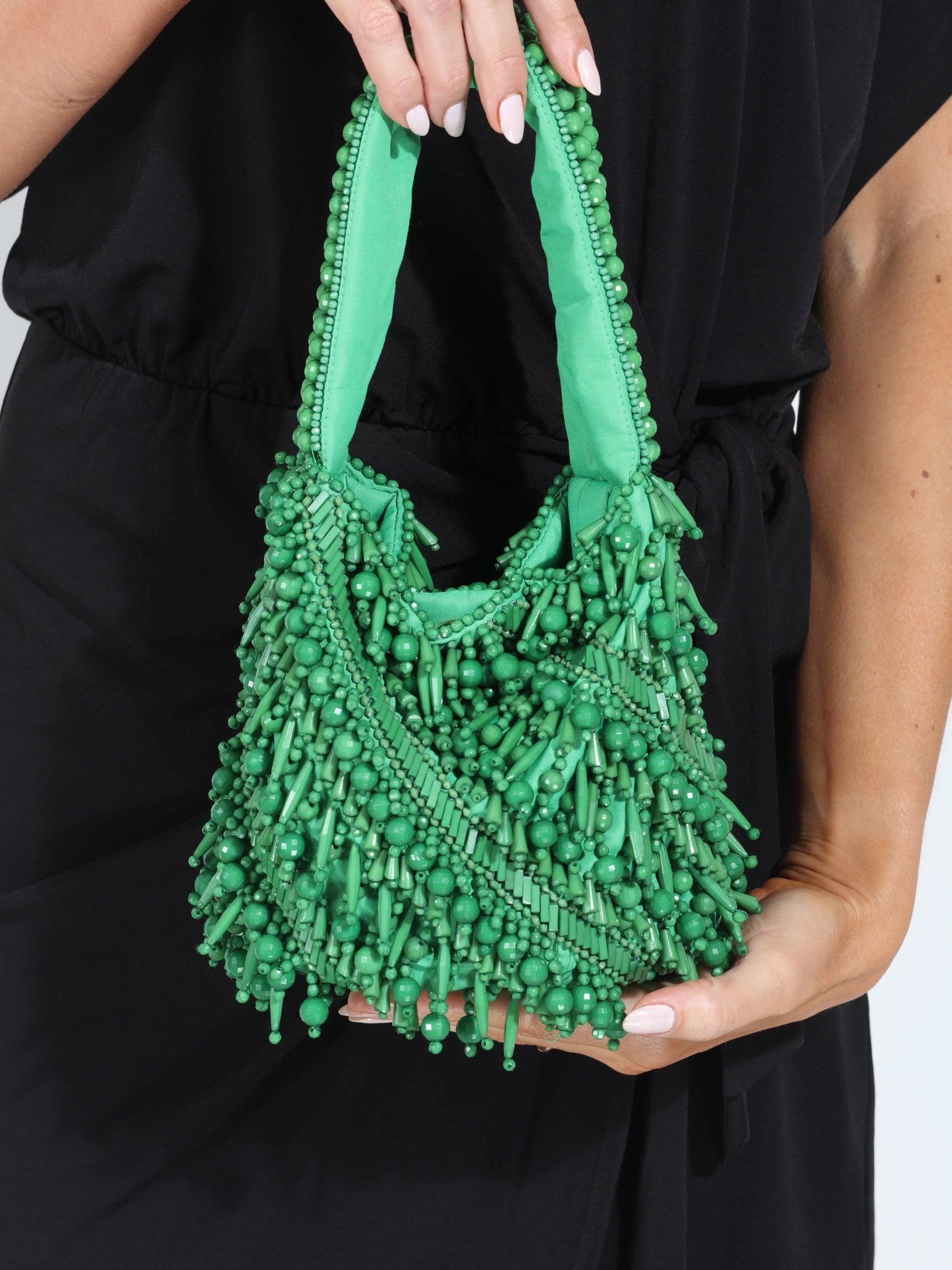 Meera Beaded Boho Bag-Kelly Green-FINAL SALE