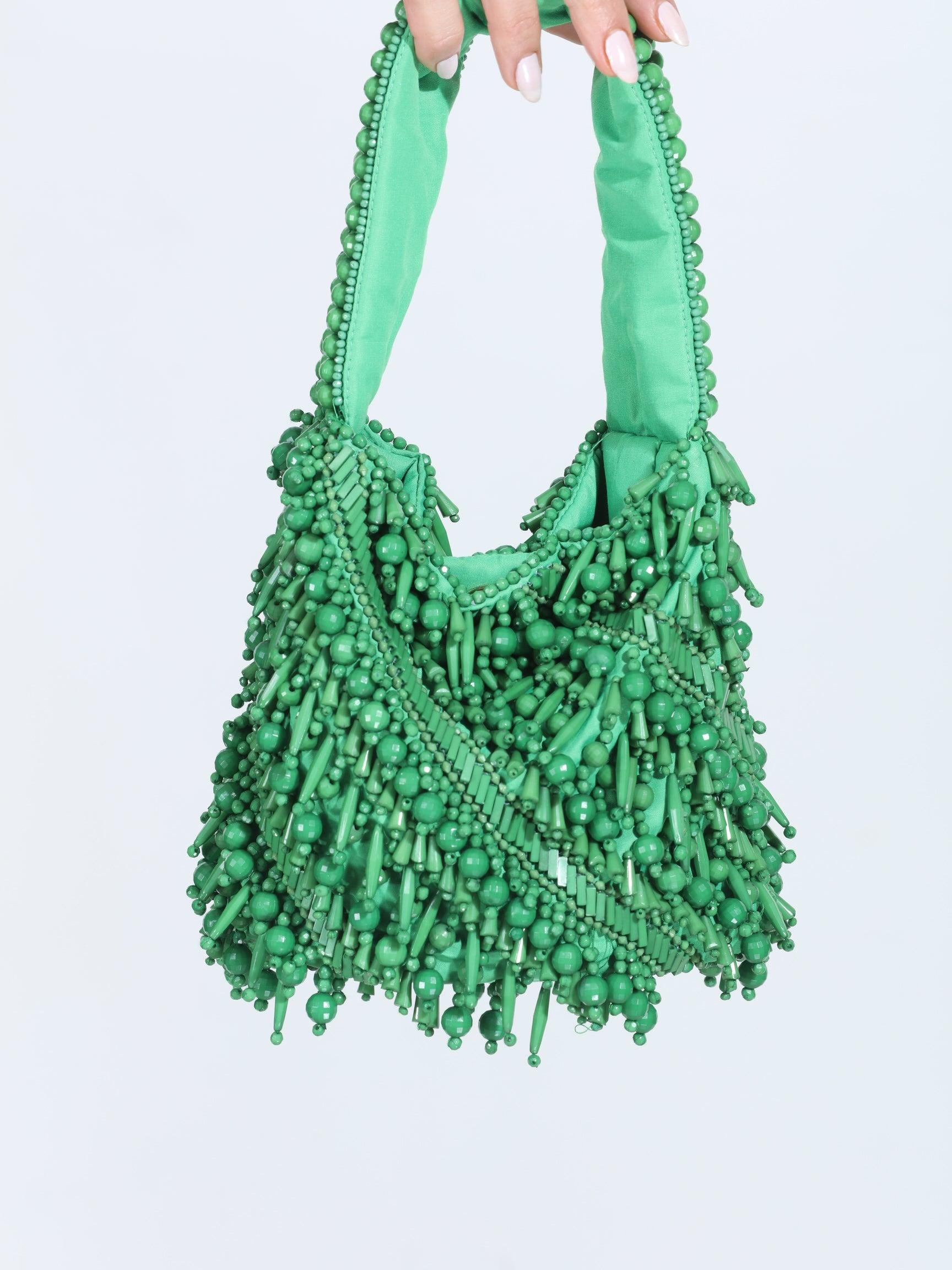 Meera Beaded Boho Bag-Kelly Green-FINAL SALE