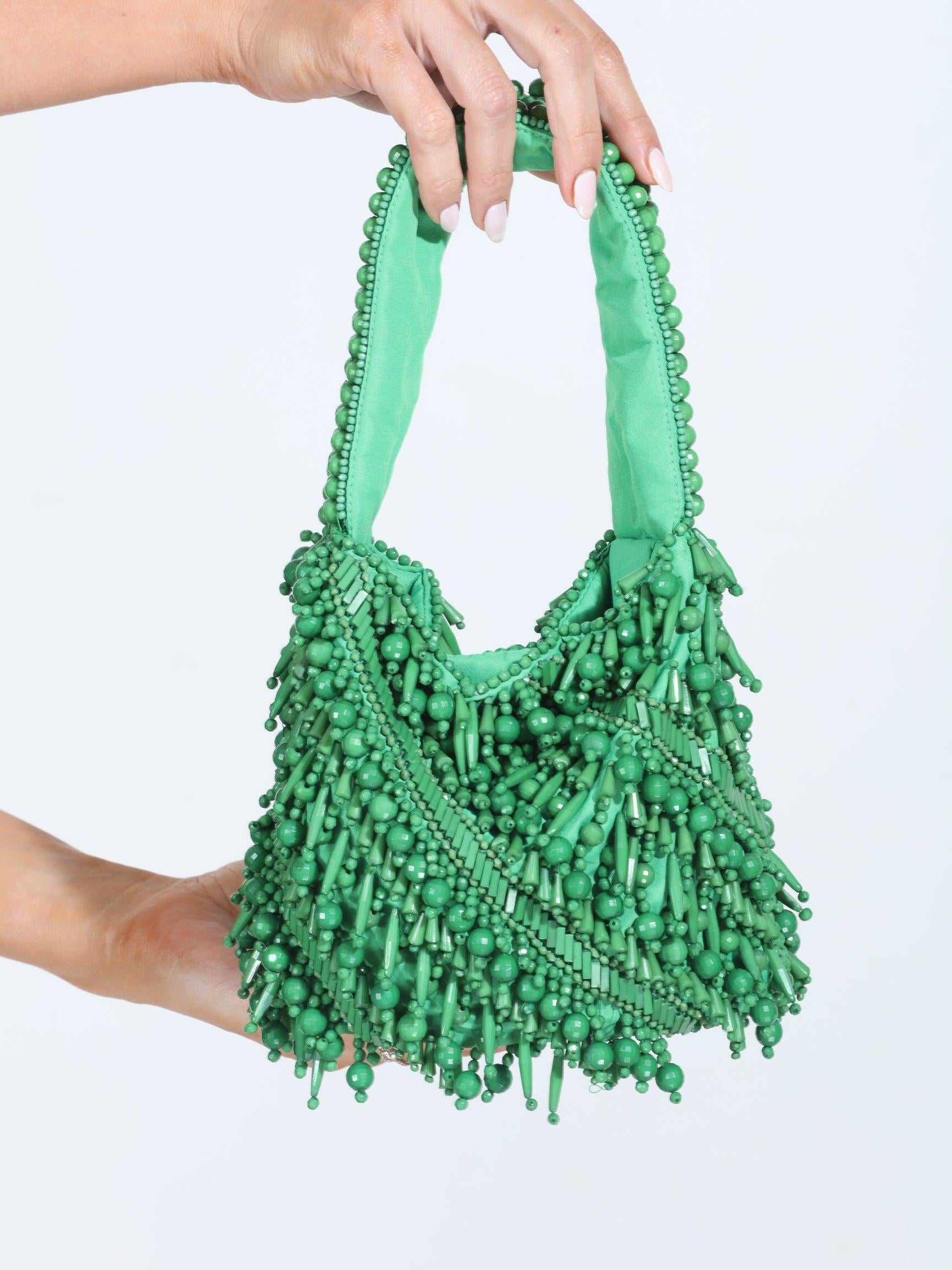 Meera Beaded Boho Bag-Kelly Green-FINAL SALE