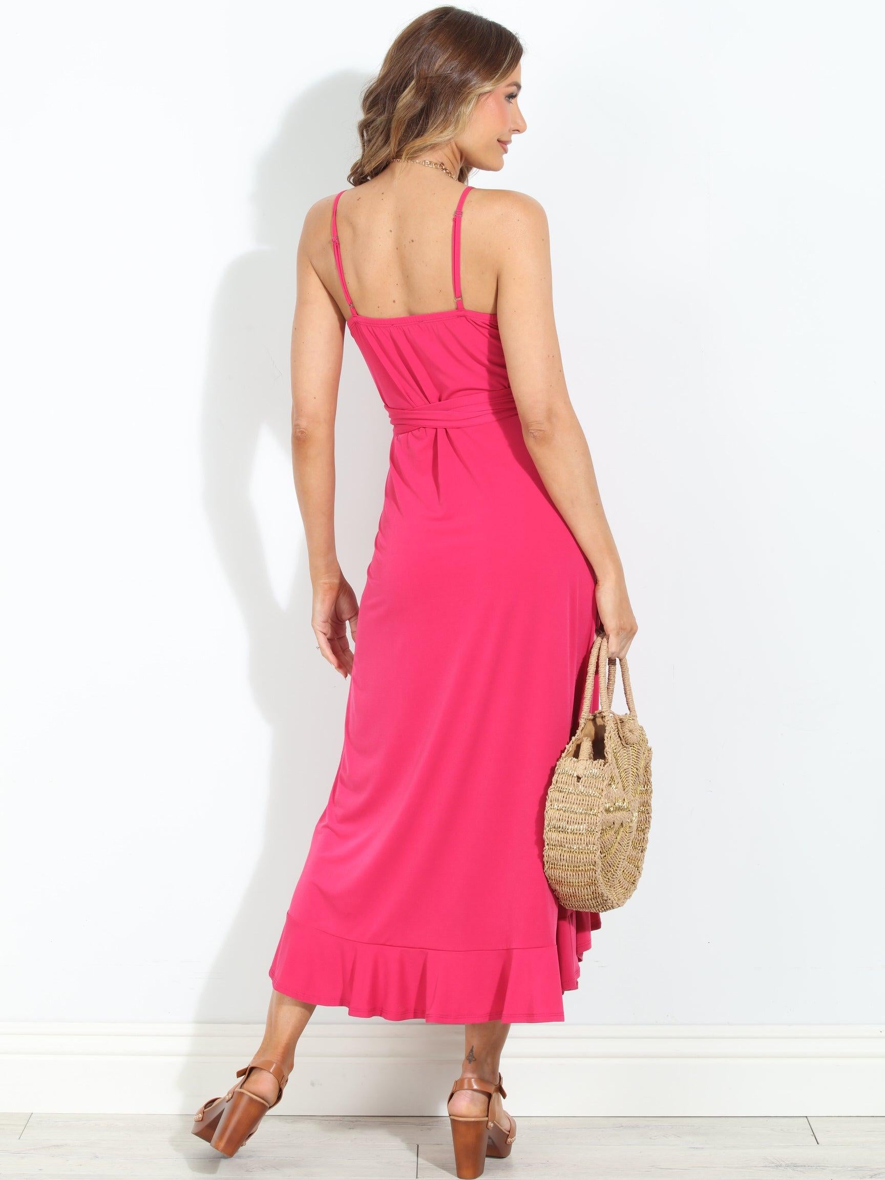 Guava Spaghetti Wrap Midi Dress-BEST SELLER