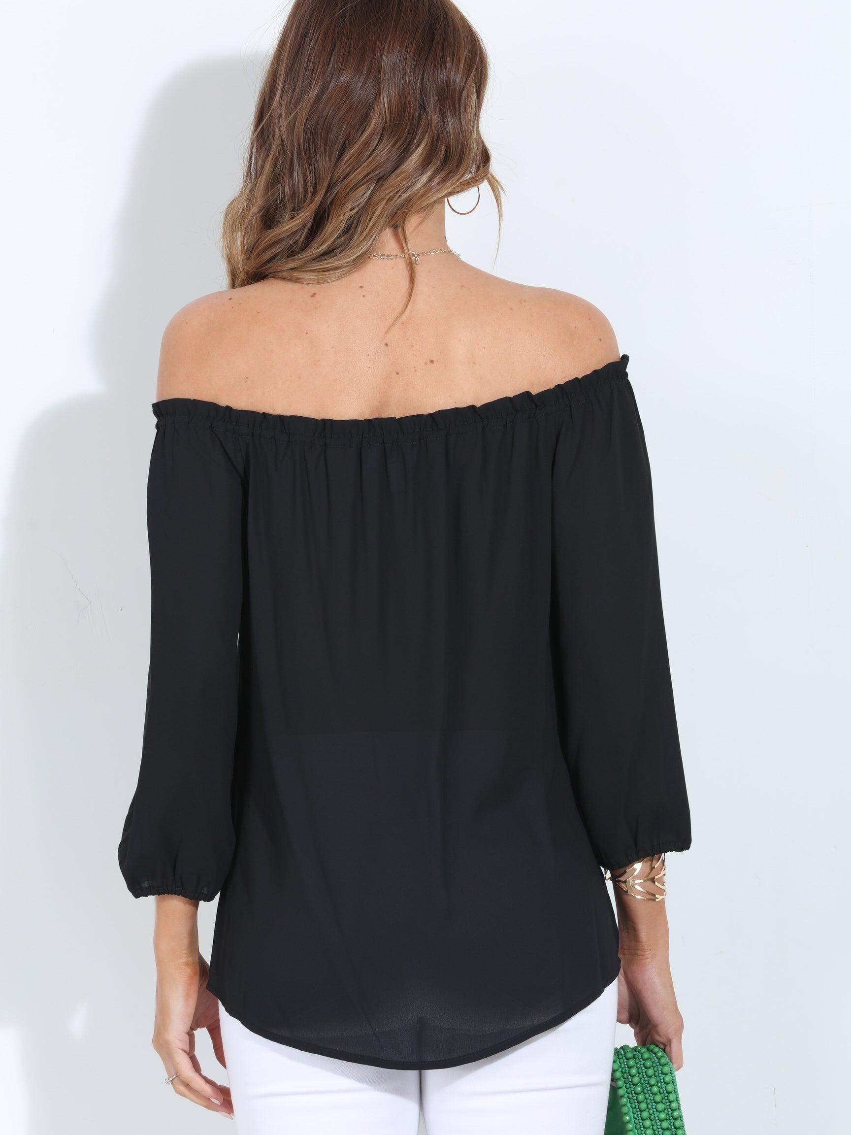 Black OTS Top with Tie-BEST SELLER