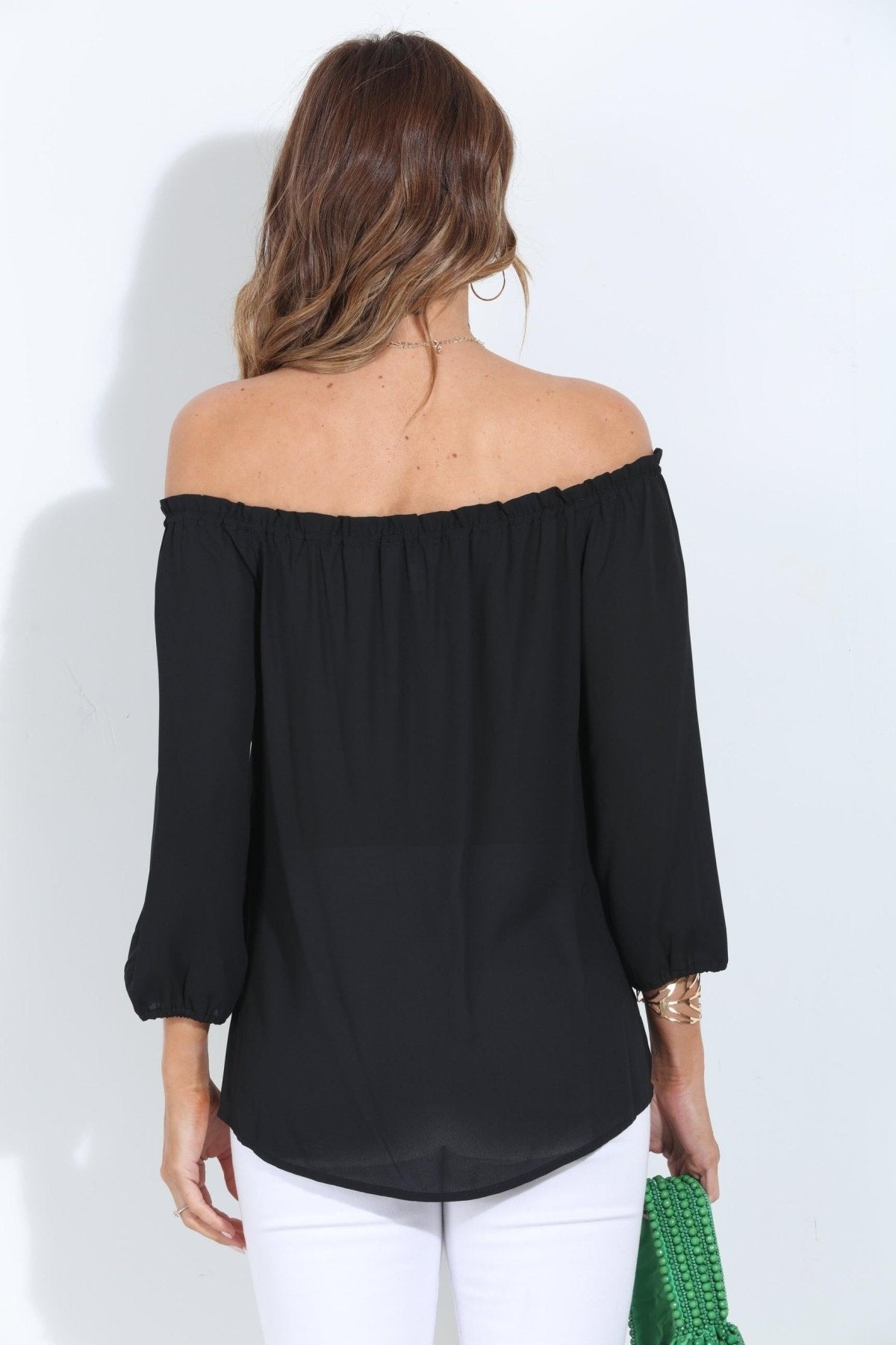 Black OTS Top with Tie-BEST SELLER