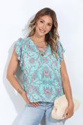 Bella Lace-Up Ruffle Blouse