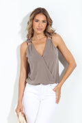 Taupe Cupro Ring Surplice Top-BEST SELLER
