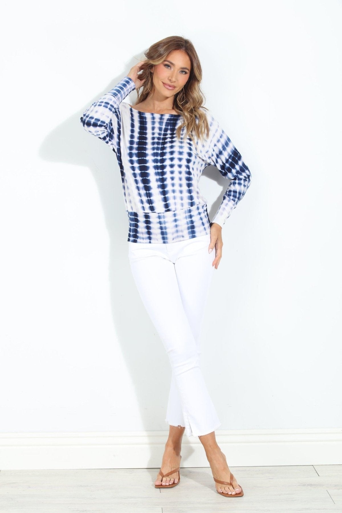 Blue and White TD Dolman Sleeve Top - BEST SELLER
