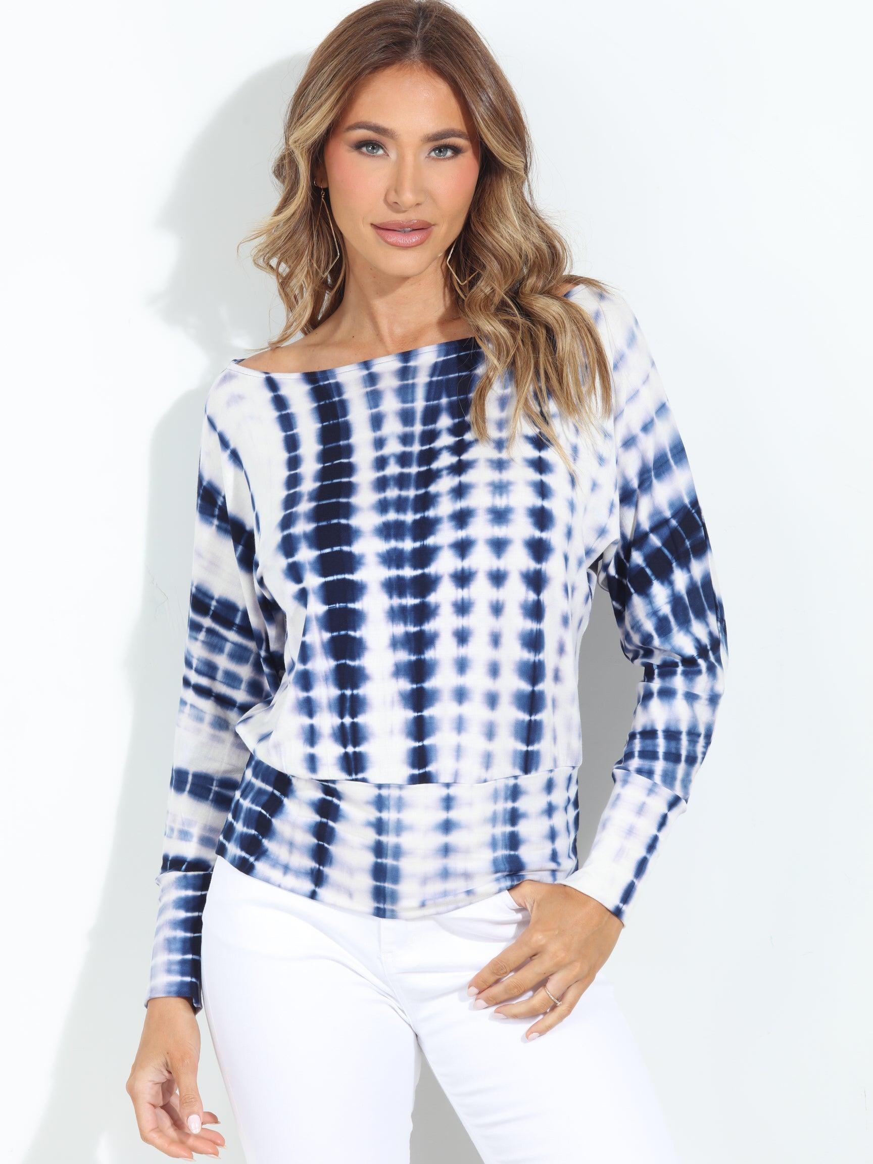 Blue and White TD Dolman Sleeve Top - BEST SELLER