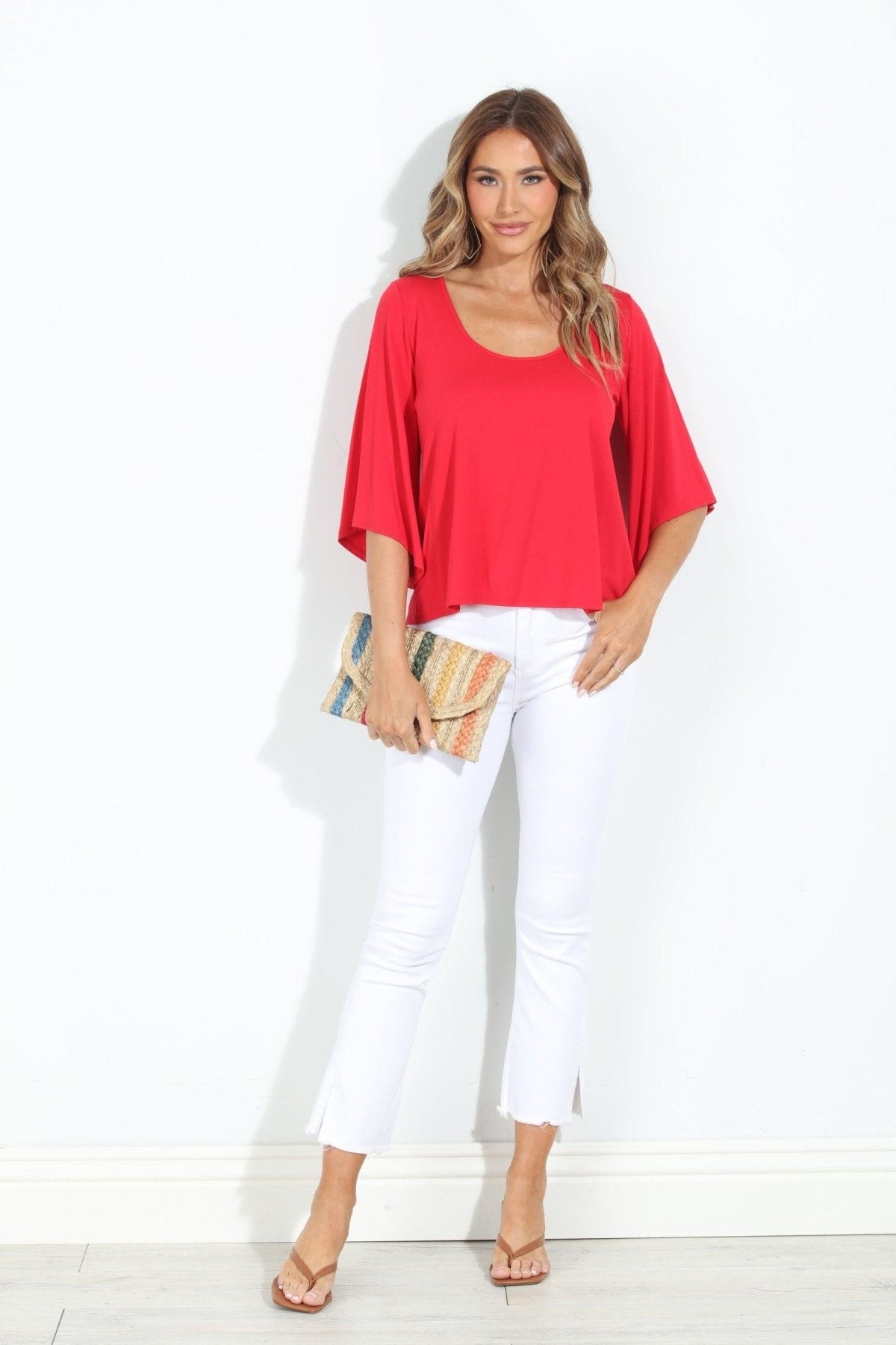 Tomatoe Red Jersey Bell Sleeve Top-BEST SELLER