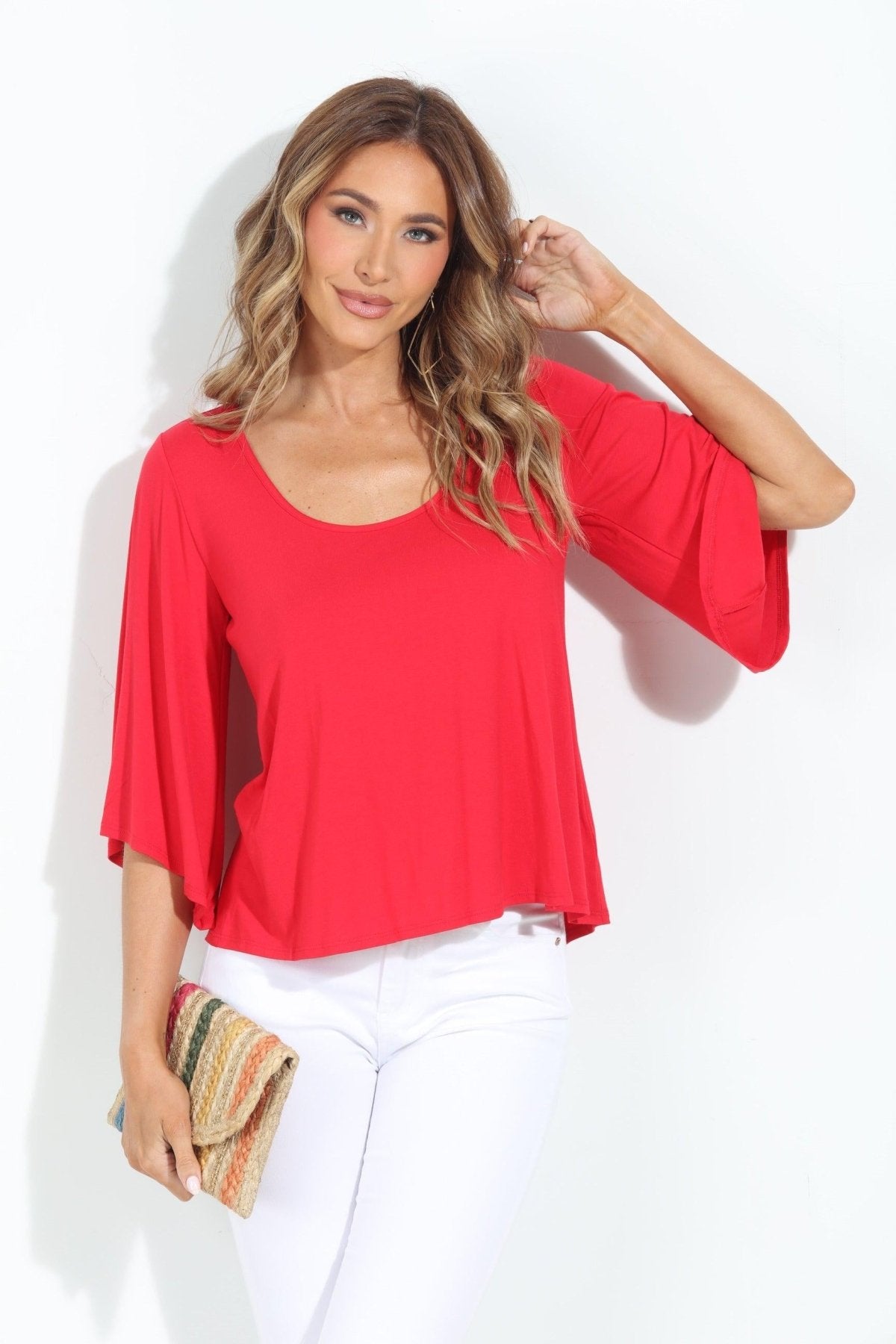 Tomatoe Red Jersey Bell Sleeve Top-BEST SELLER