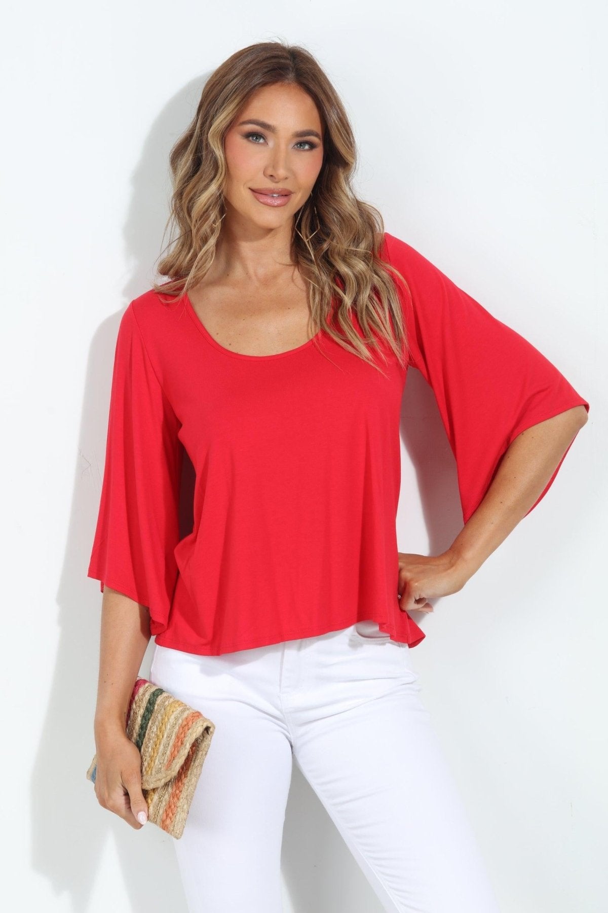 Tomatoe Red Jersey Bell Sleeve Top-BEST SELLER