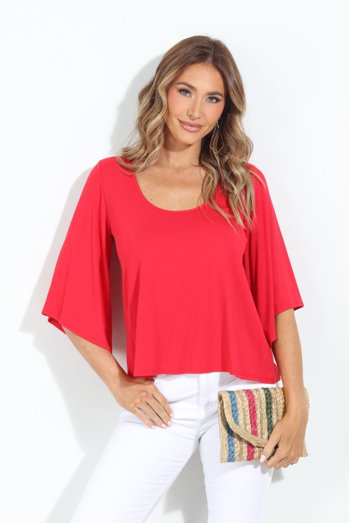 Tomatoe Red Jersey Bell Sleeve Top-BEST SELLER