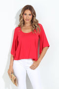 Tomatoe Red Jersey Bell Sleeve Top-BEST SELLER