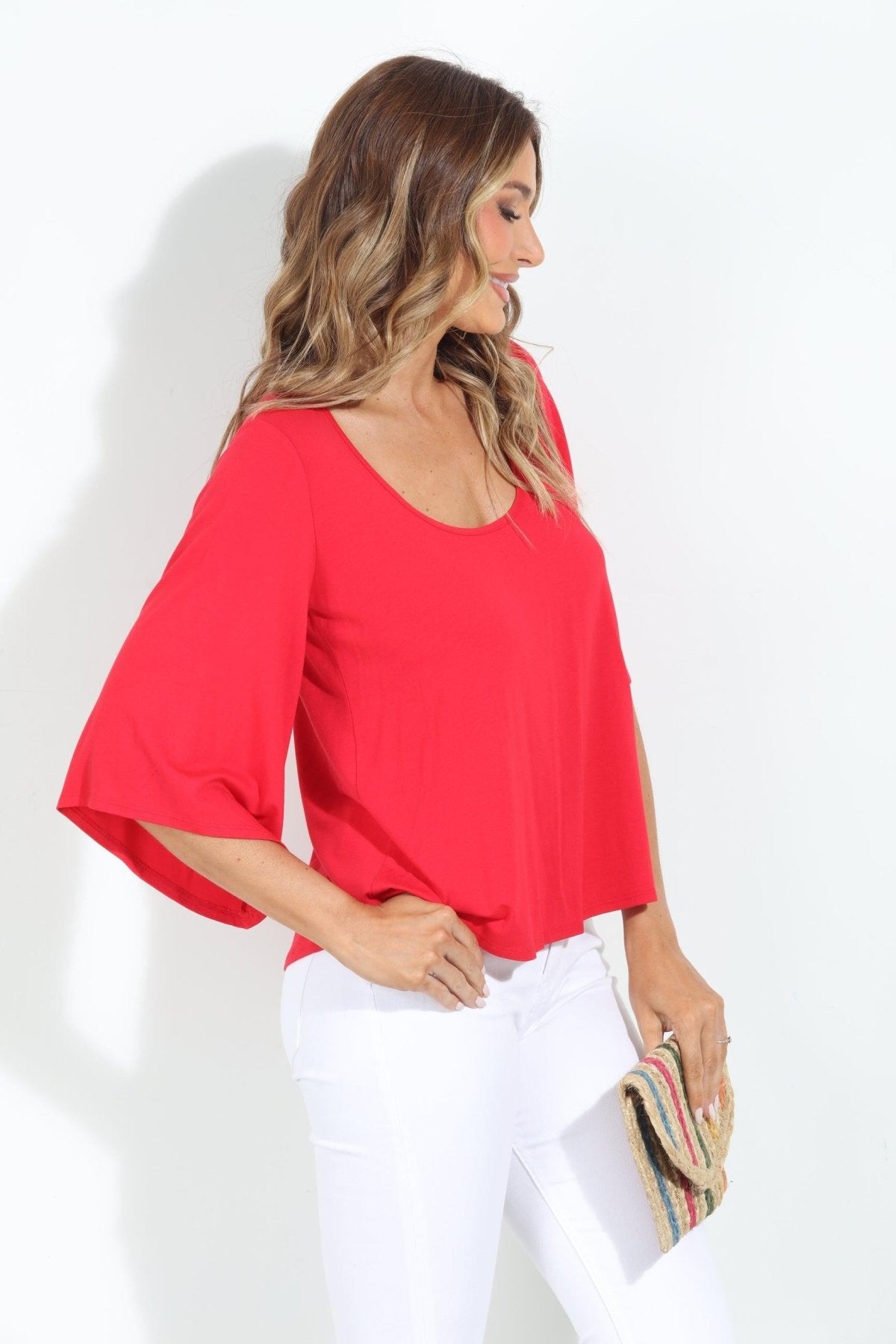 Tomatoe Red Jersey Bell Sleeve Top-BEST SELLER