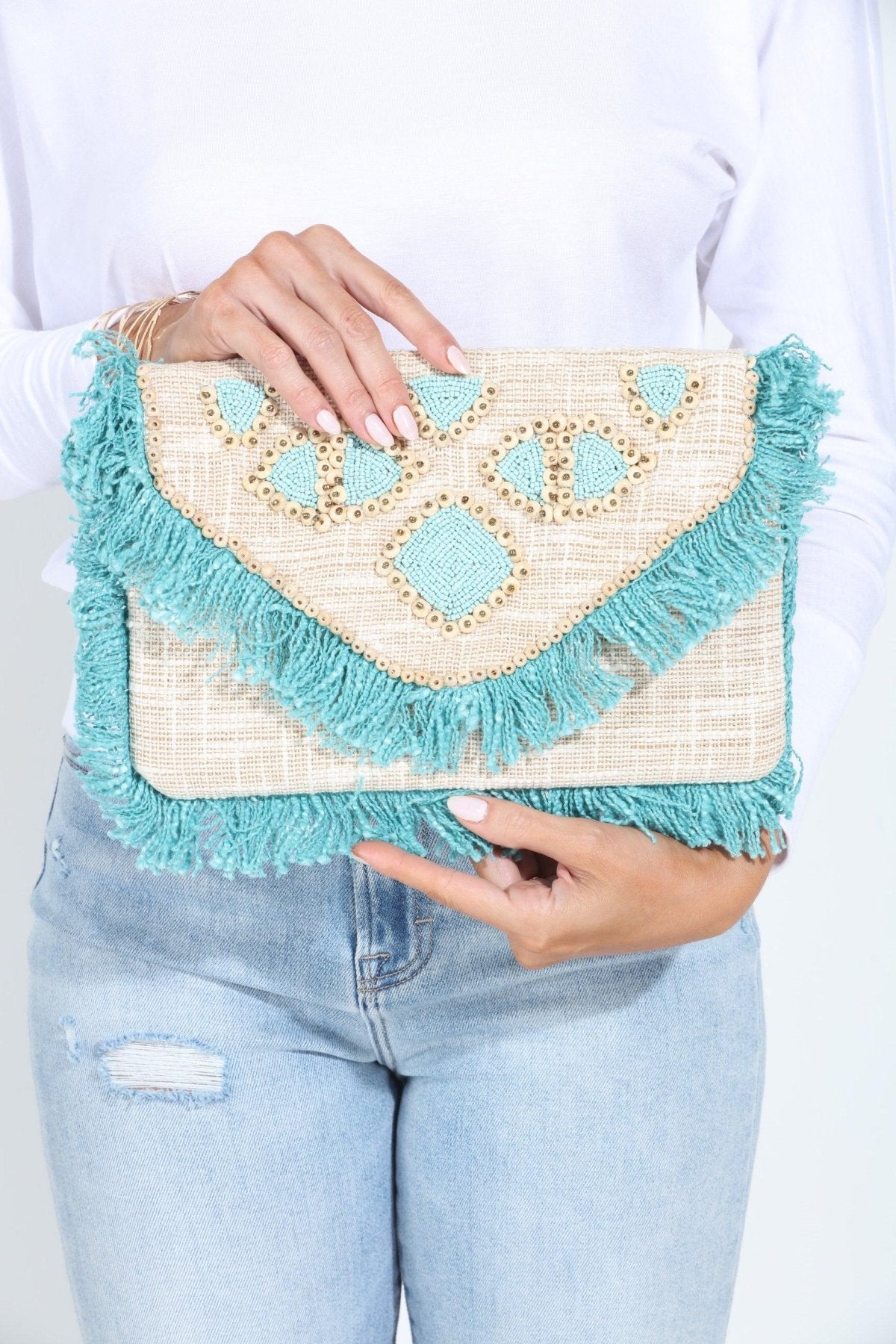 Rhodes Fringe Embroidered Clutch