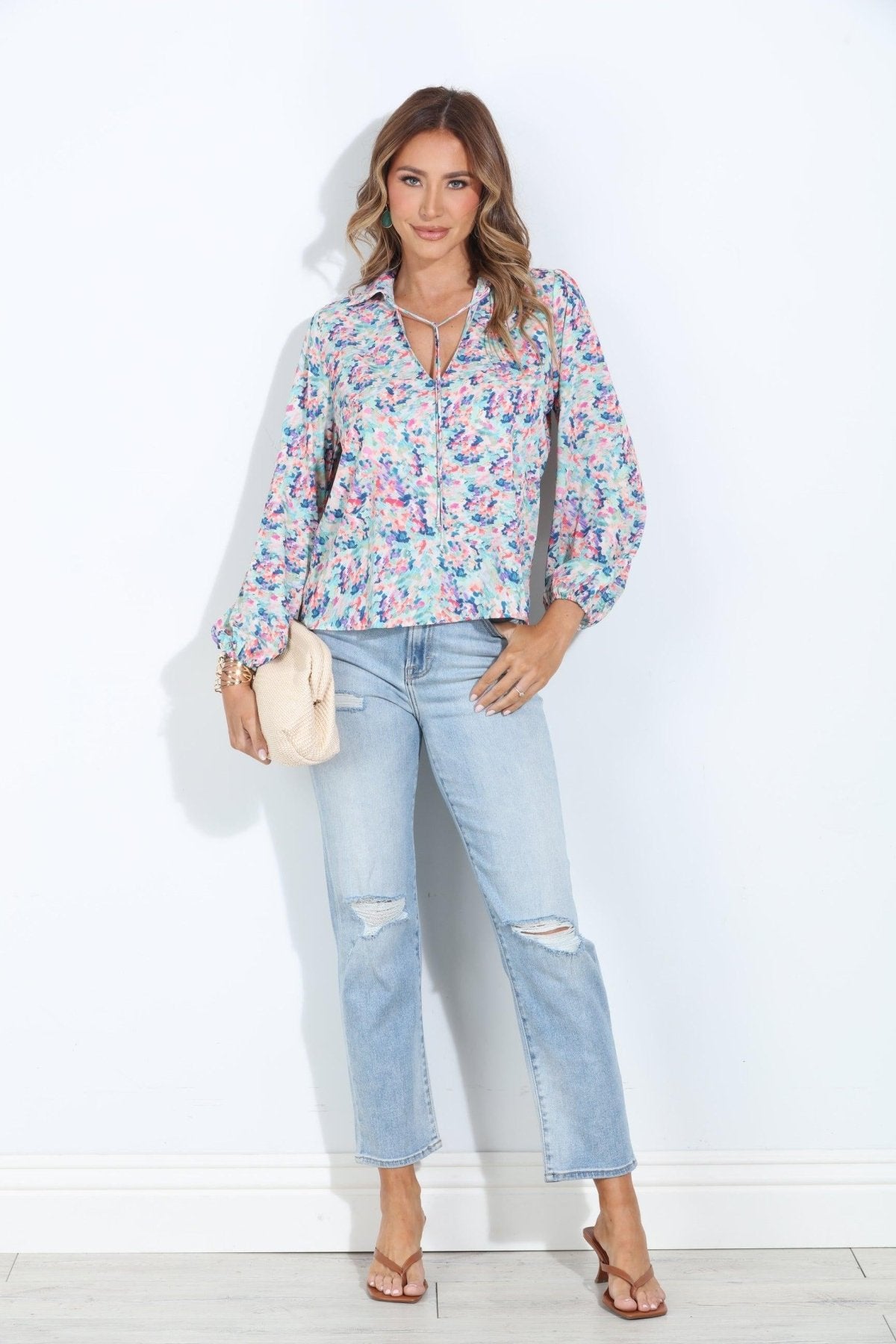 Nadi Split-Neck Blouse-FINAL SALE
