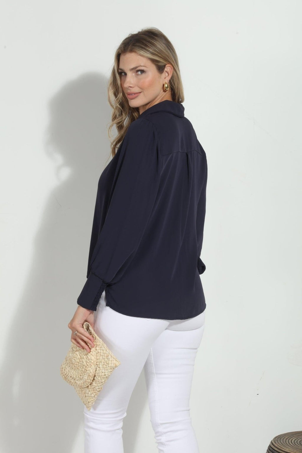 Navy Politan Button Blouse-BEST SELLER